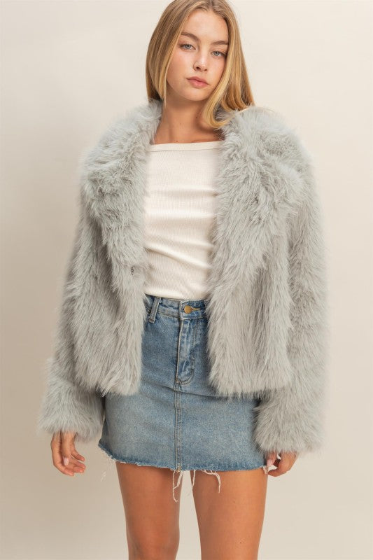 Shawl Collar Faux Fur Jacket Mocha