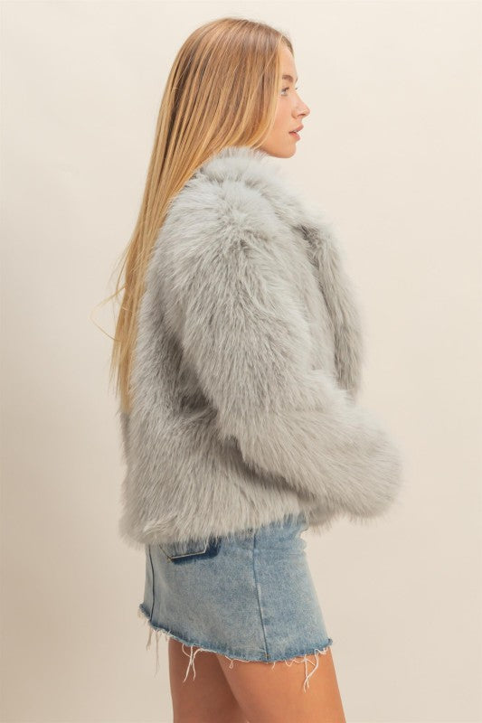 Shawl Collar Faux Fur Jacket Mocha