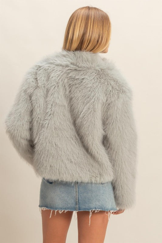 Shawl Collar Faux Fur Jacket Mocha