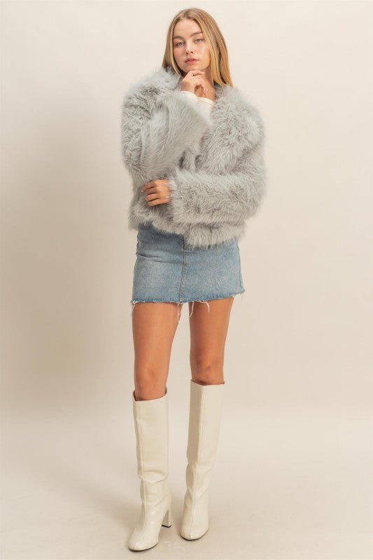 Shawl Collar Faux Fur Jacket Mocha