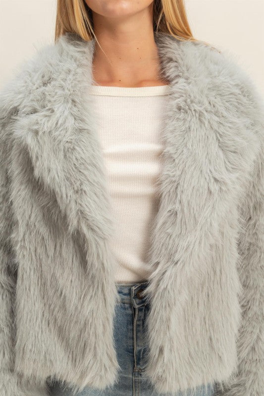 Shawl Collar Faux Fur Jacket Mocha