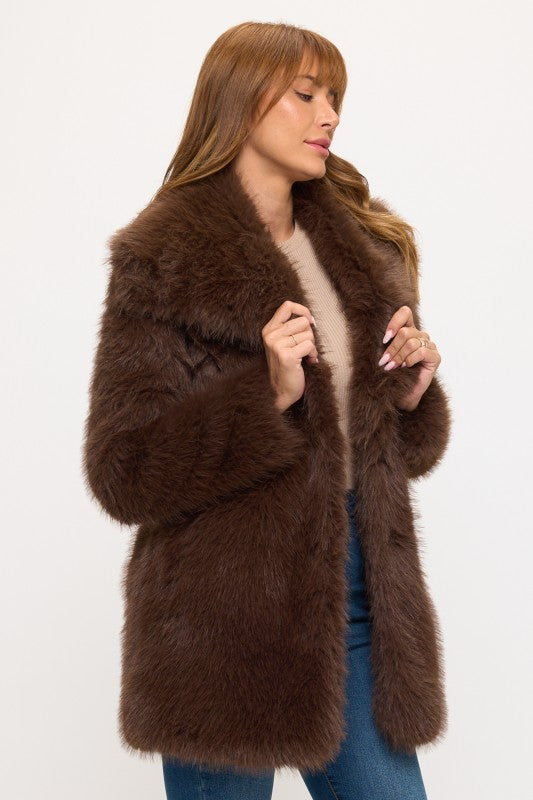 Luxe Cloud Oversized Faux Fur Coat - Coffee