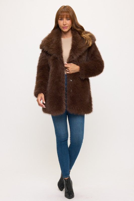 Luxe Cloud Oversized Faux Fur Coat - Coffee