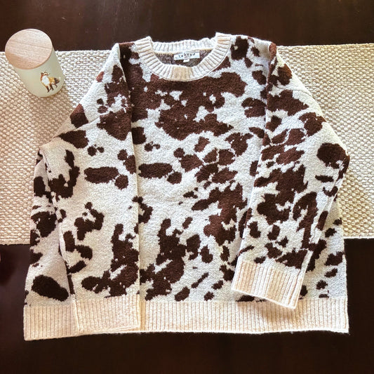 Cow Print Western Sweater - Boho Camo Style
