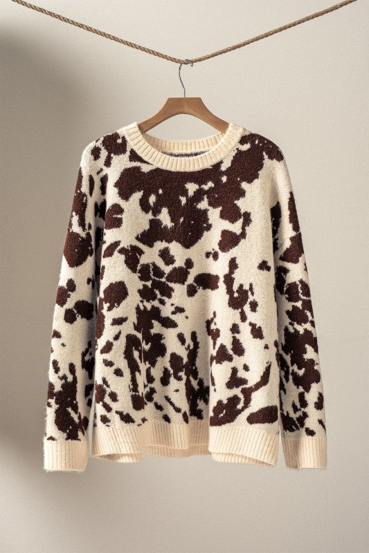 Cow Print Western Sweater - Boho Camo Style