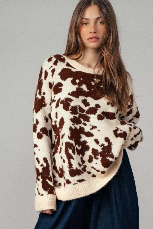 Cow Print Western Sweater - Boho Camo Style