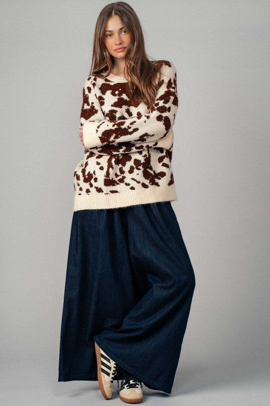 Cow Print Western Sweater - Boho Camo Style