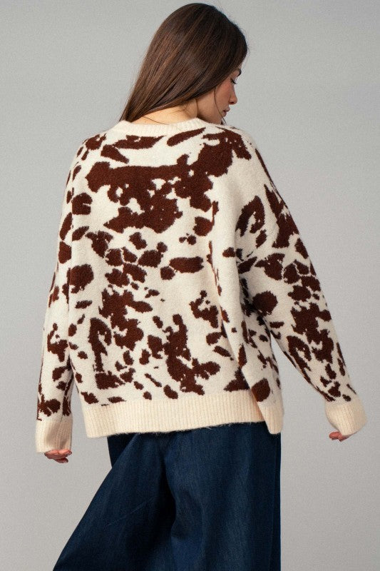 Cow Print Western Sweater - Boho Camo Style