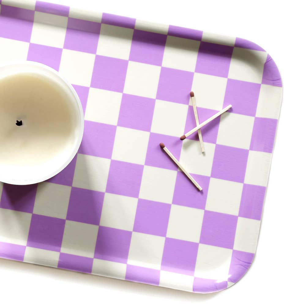 Butter/Lavender Checker Rectangular Serving Tray - 27x20 cm