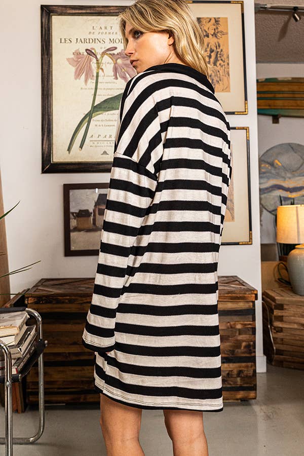 Collared Stripe Dress With Contrast Collar