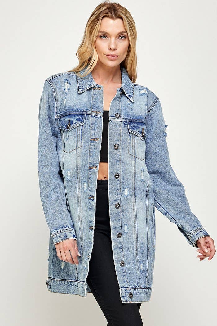 3/4 COTTON DENIM QUARTER JACKETS DISTRESSED WASHED