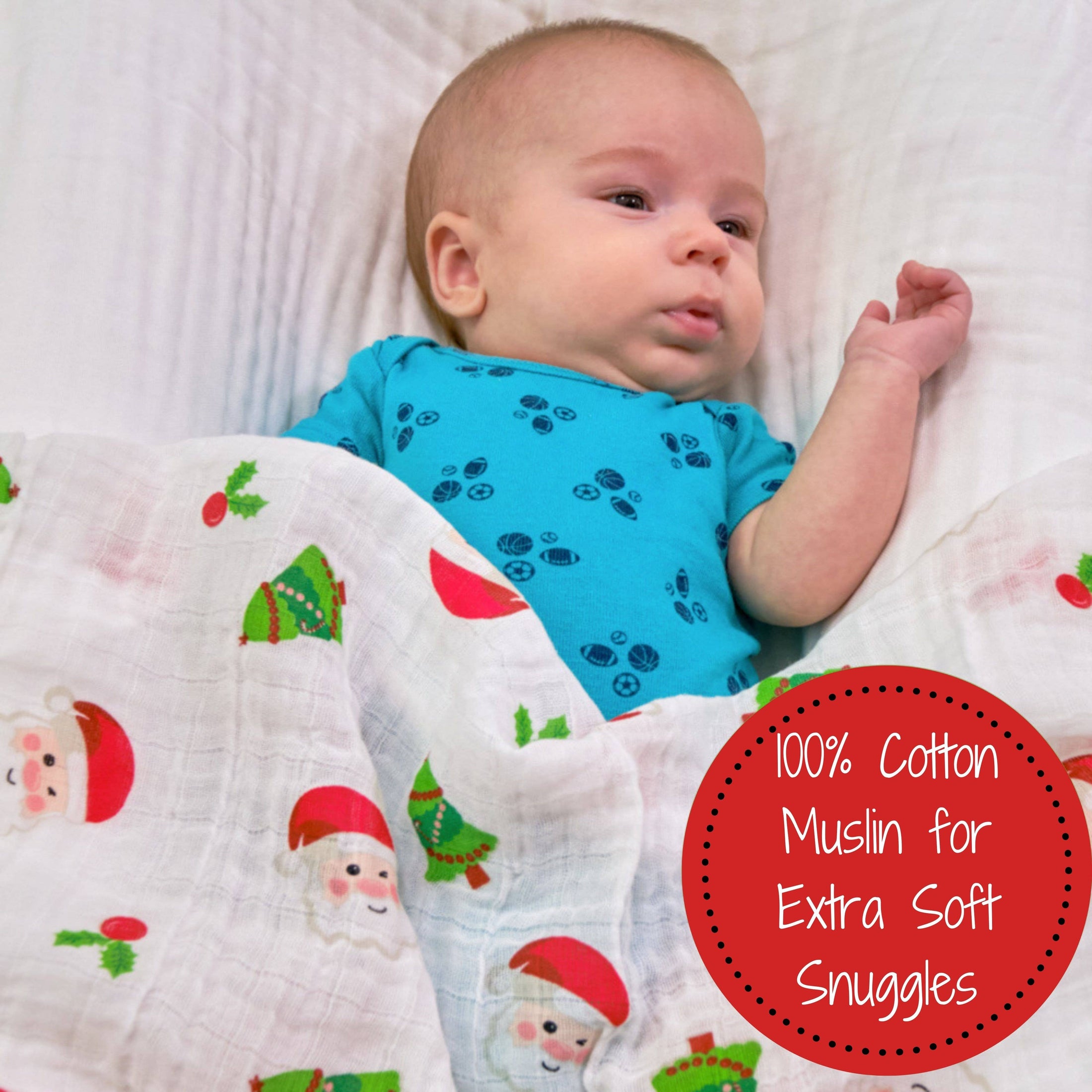Santa & Christmas Trees Cotton Muslin Swaddle Blanket