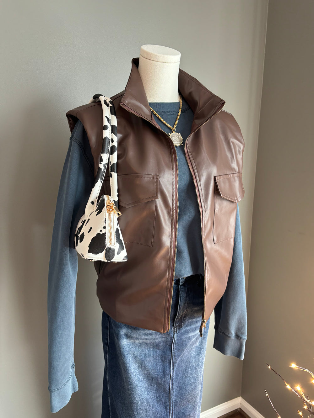 Rancher Zip Faux Leather Vest