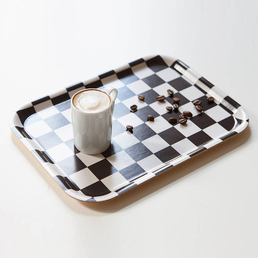 Espresso & Cream Checkerboard Trinket & Tea Tray
