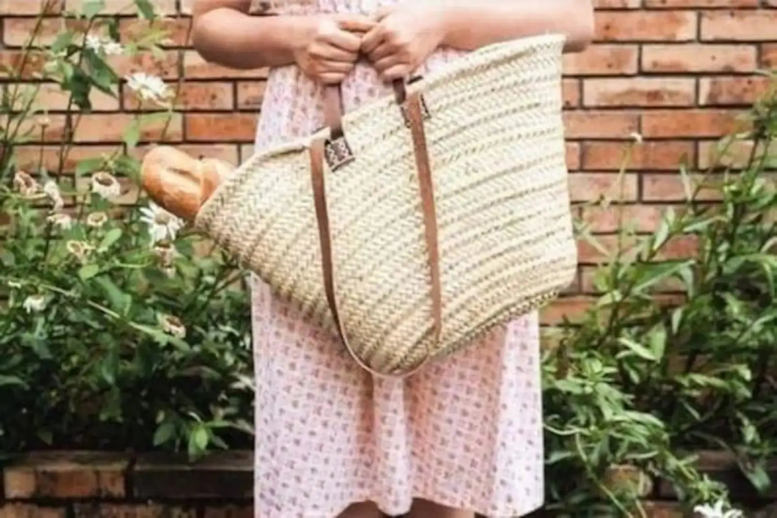 French Market Straw Tote with Leather Handles