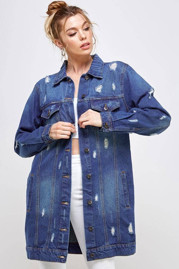 3/4 COTTON DENIM QUARTER JACKETS DISTRESSED WASHED