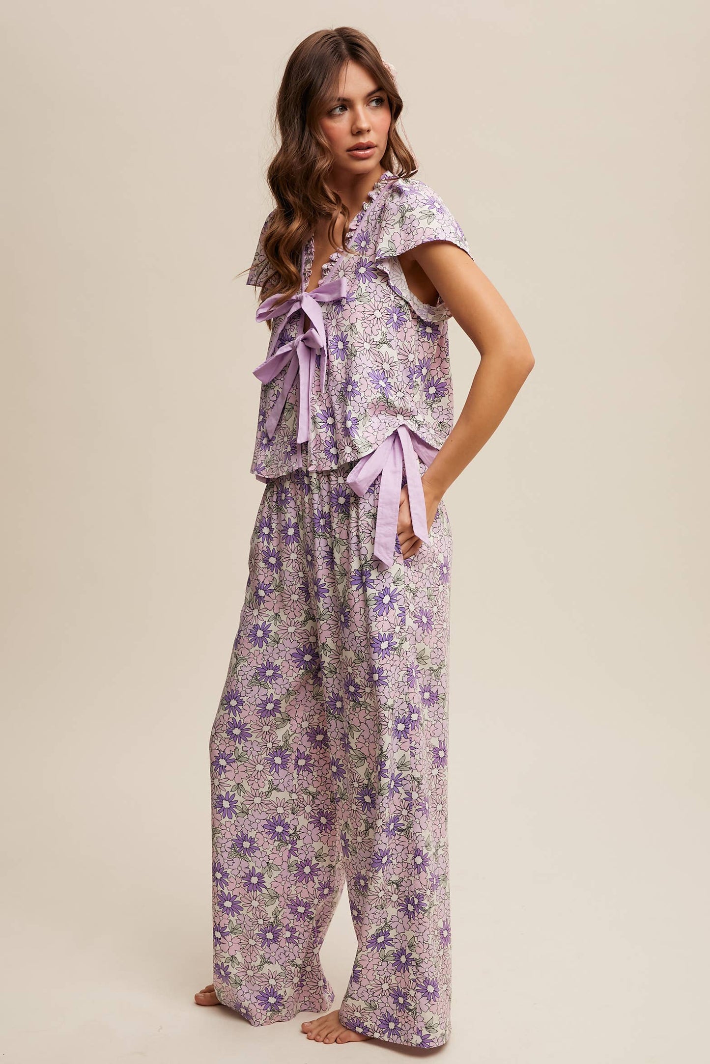 Lavender Floral Top and Pant Set