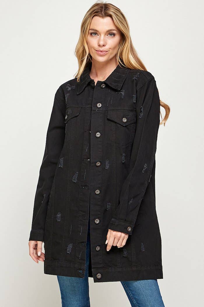 3/4 COTTON DENIM QUARTER JACKETS DISTRESSED WASHED