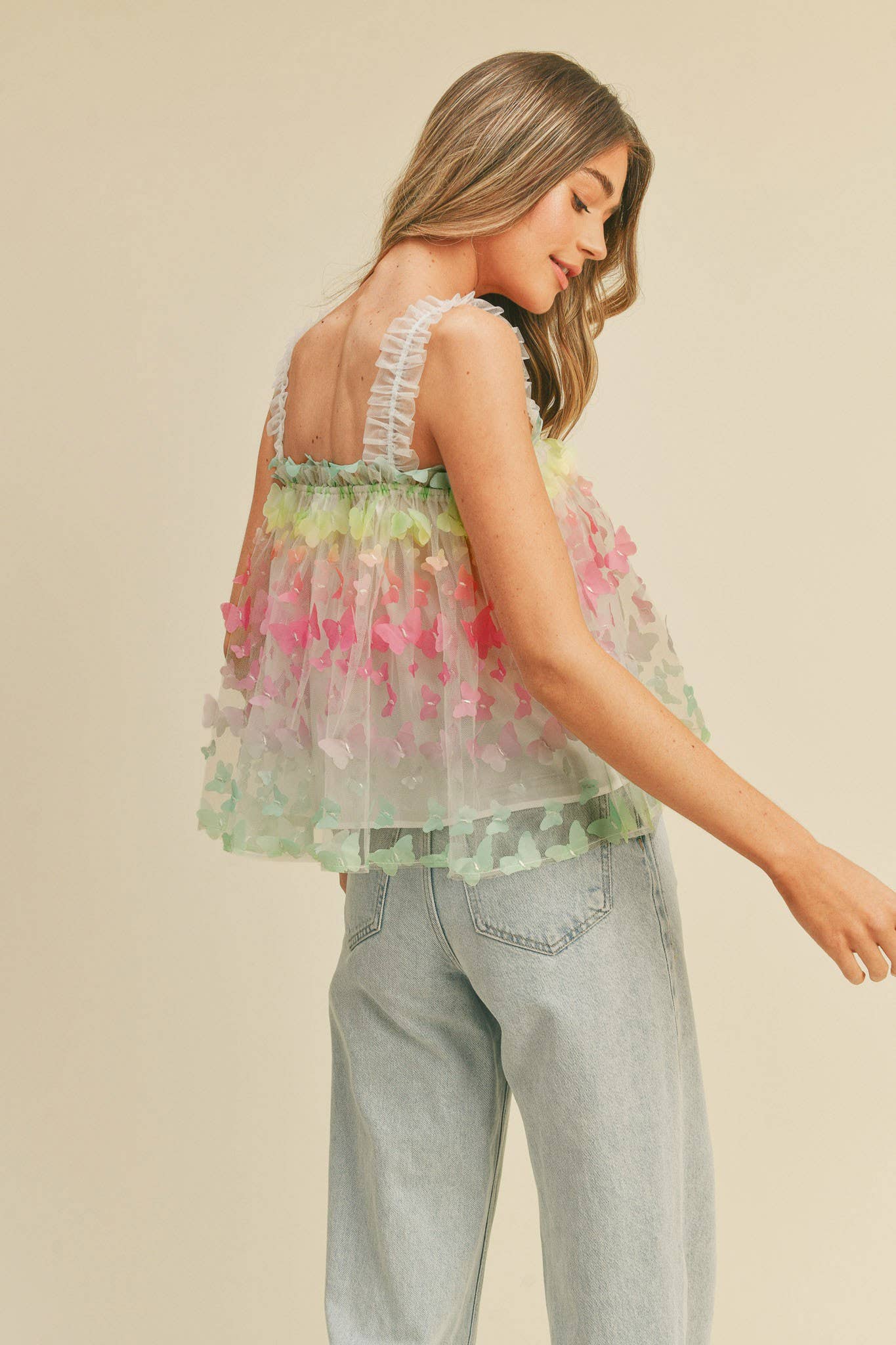 3D OMBRE BUTTERFLY MESH BABYDOLL TOP MTP2359