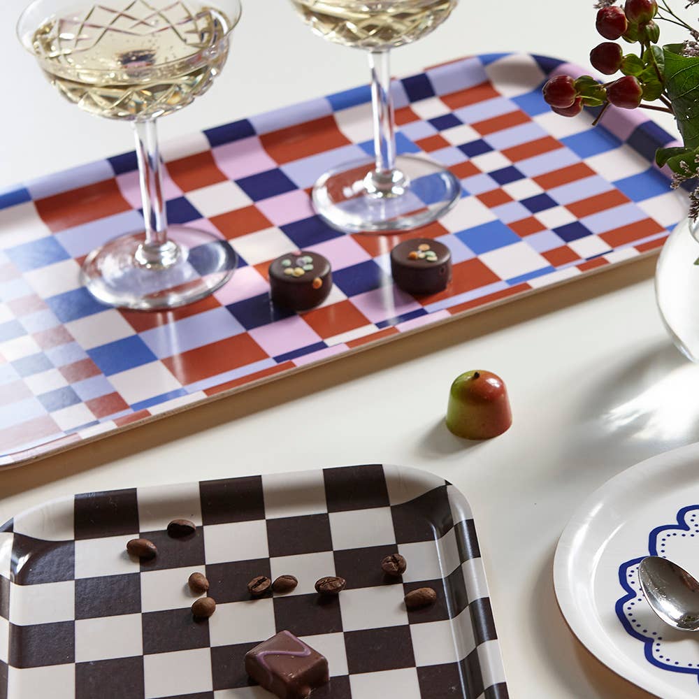 Espresso & Cream Checkerboard Trinket & Tea Tray