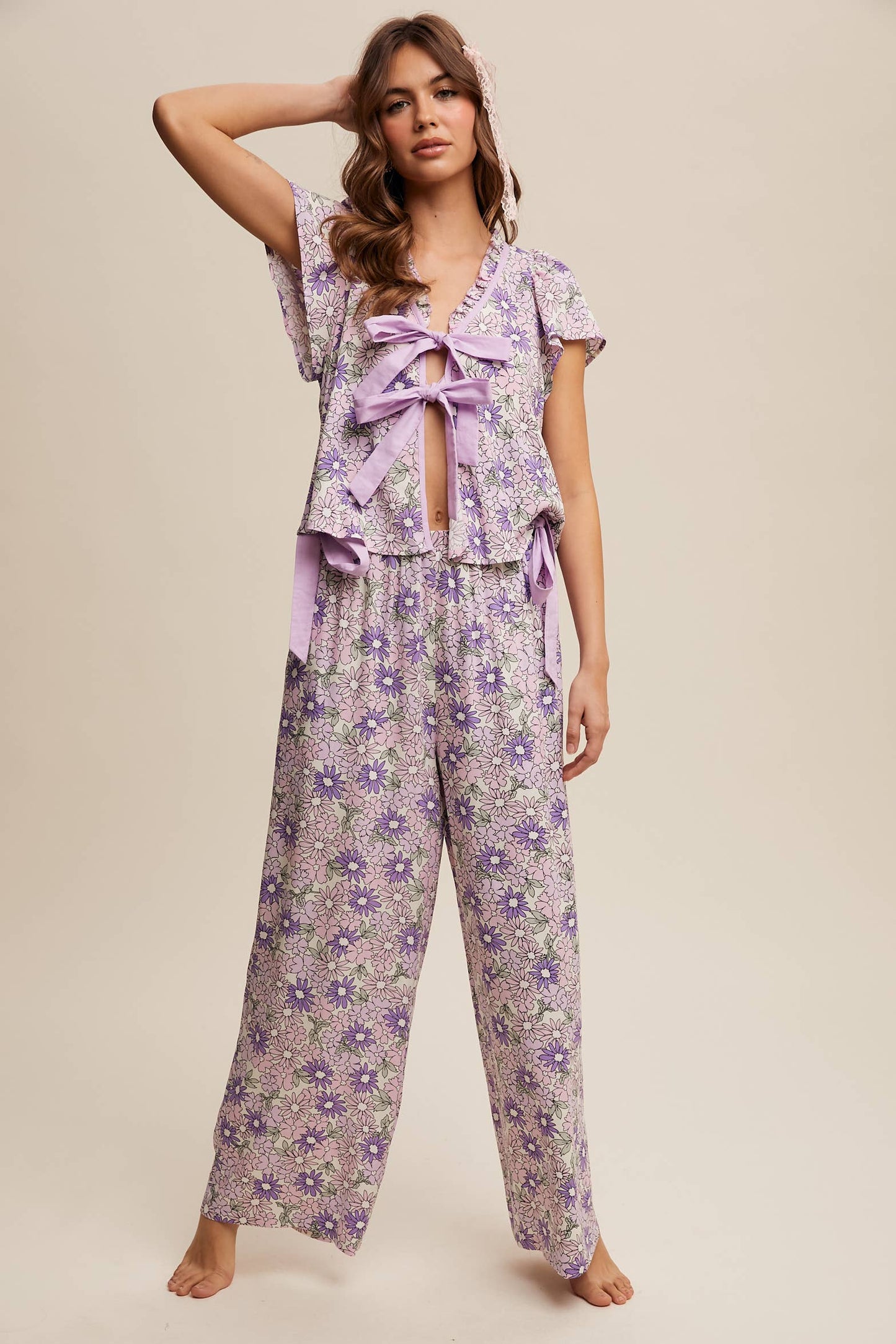 Lavender Floral Top and Pant Set