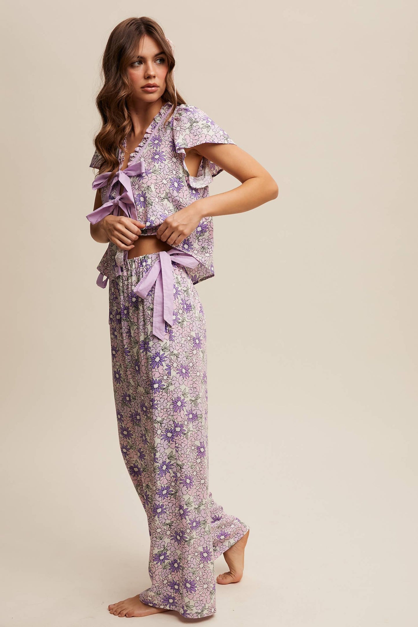 Lavender Floral Top and Pant Set