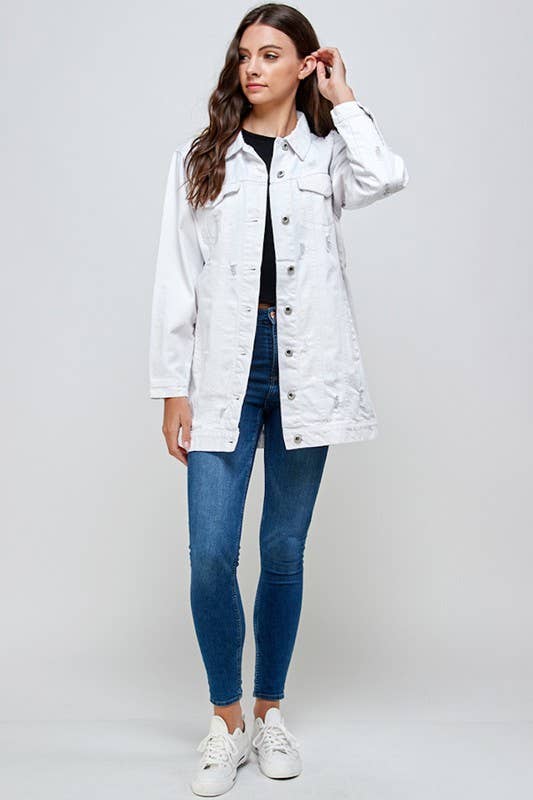 3/4 COTTON DENIM QUARTER JACKETS DISTRESSED WASHED