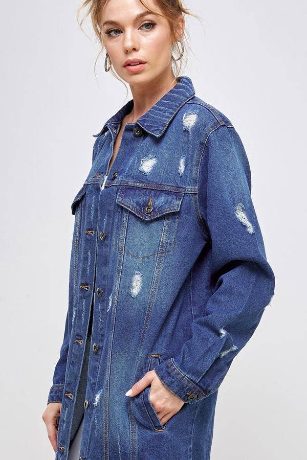 3/4 COTTON DENIM QUARTER JACKETS DISTRESSED WASHED