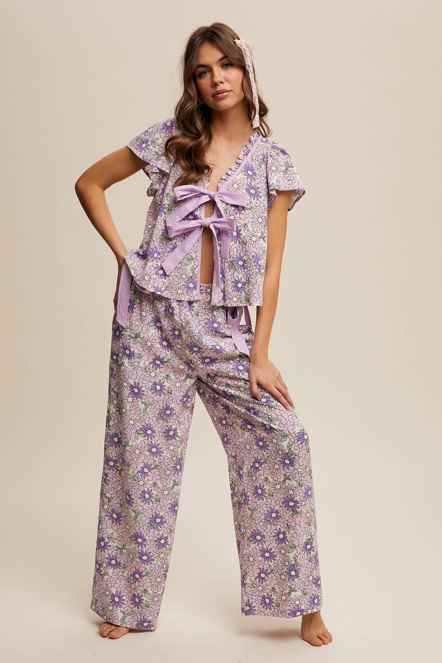 Lavender Floral Top and Pant Set