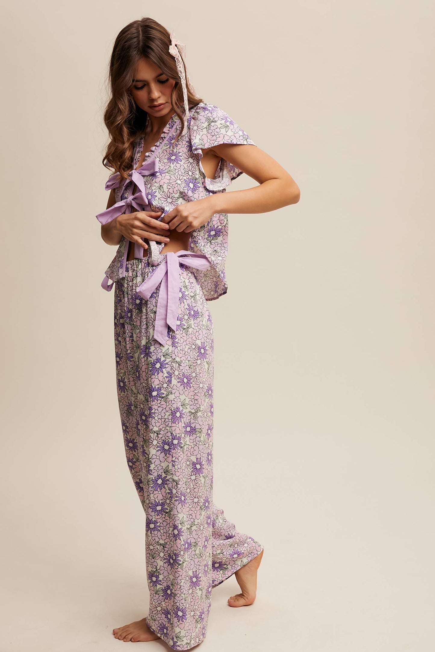 Lavender Floral Top and Pant Set
