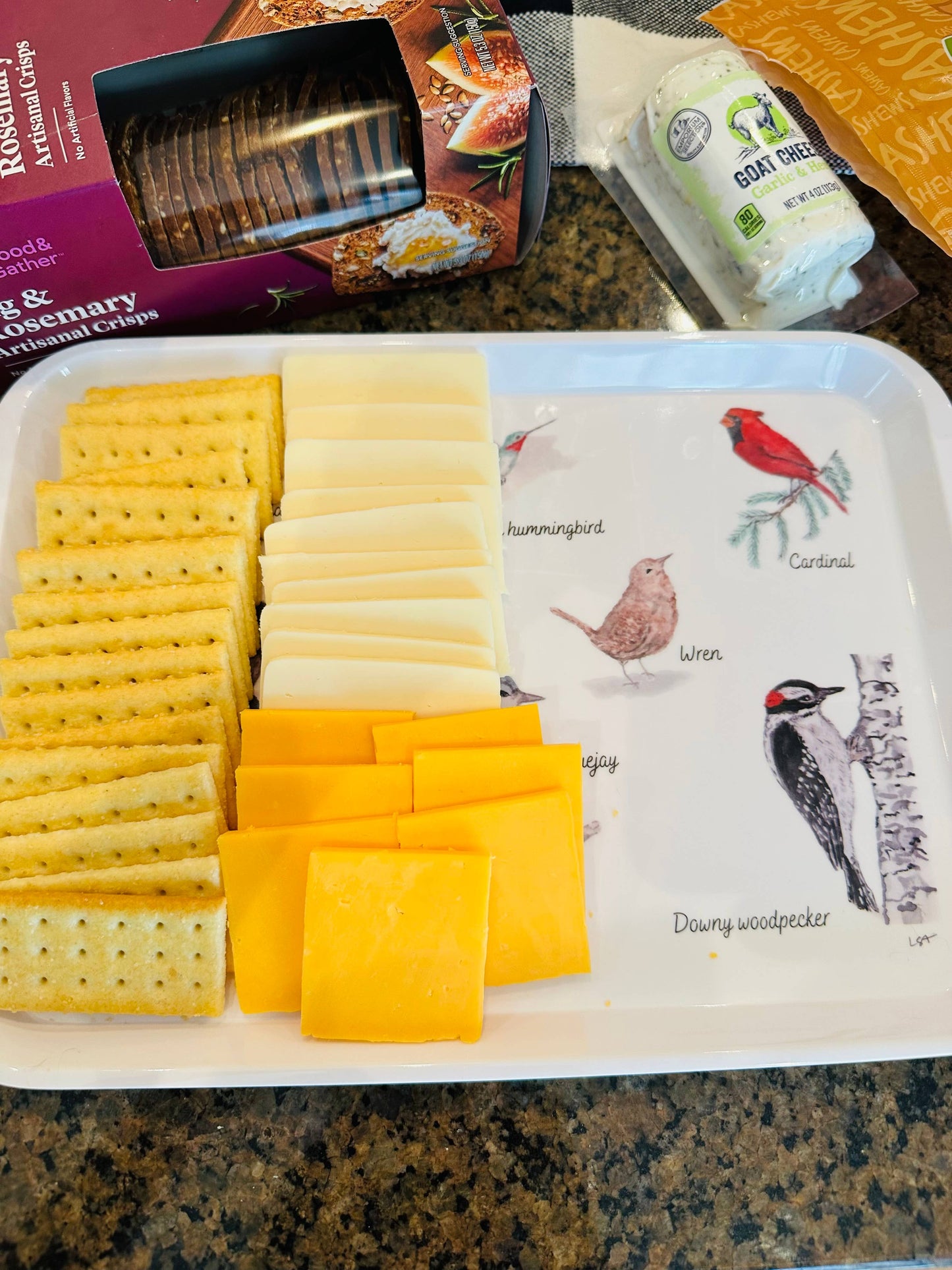 Backyard birds watercolor illustrated melamine serving tray