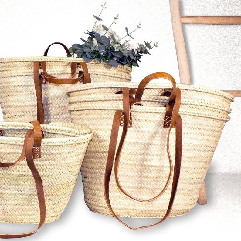 French Market Straw Tote with Leather Handles