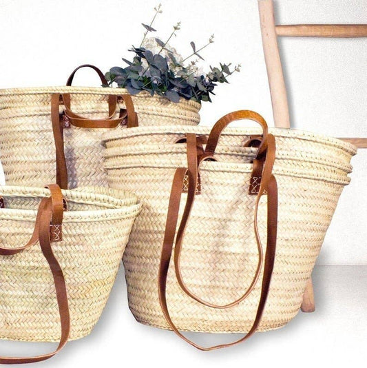 French Market Straw Tote with Leather Handles
