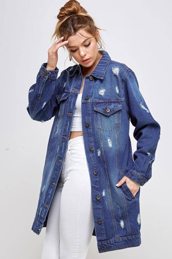 3/4 COTTON DENIM QUARTER JACKETS DISTRESSED WASHED