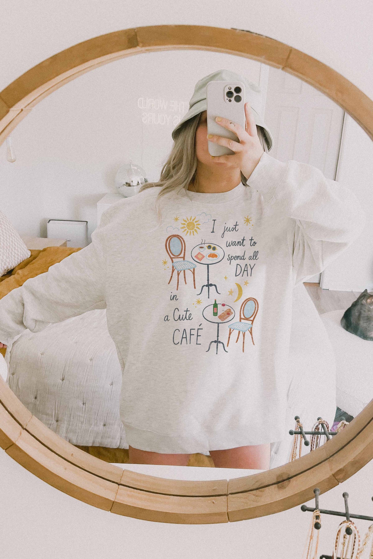 PINK ALL DAY IN A CUTE CAFE  OVERSIZED SWEATSHIRT