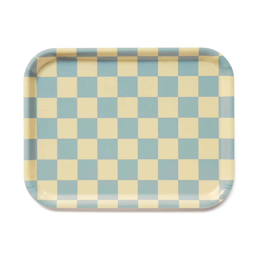Lemon & Seafoam Checkerboard Trinket & Tea Tray