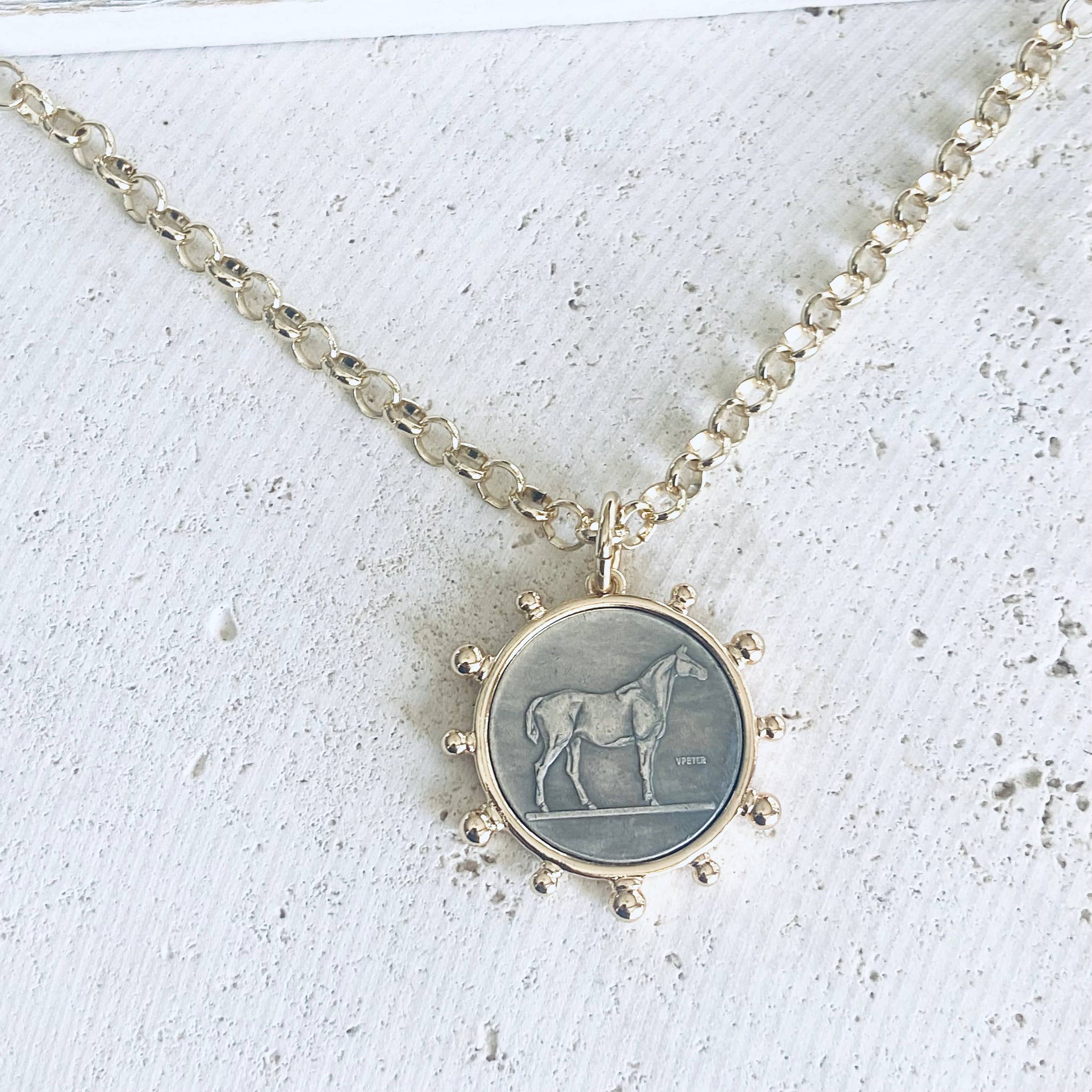 Legacy Horse Coin Pendant Gold Plated Necklace