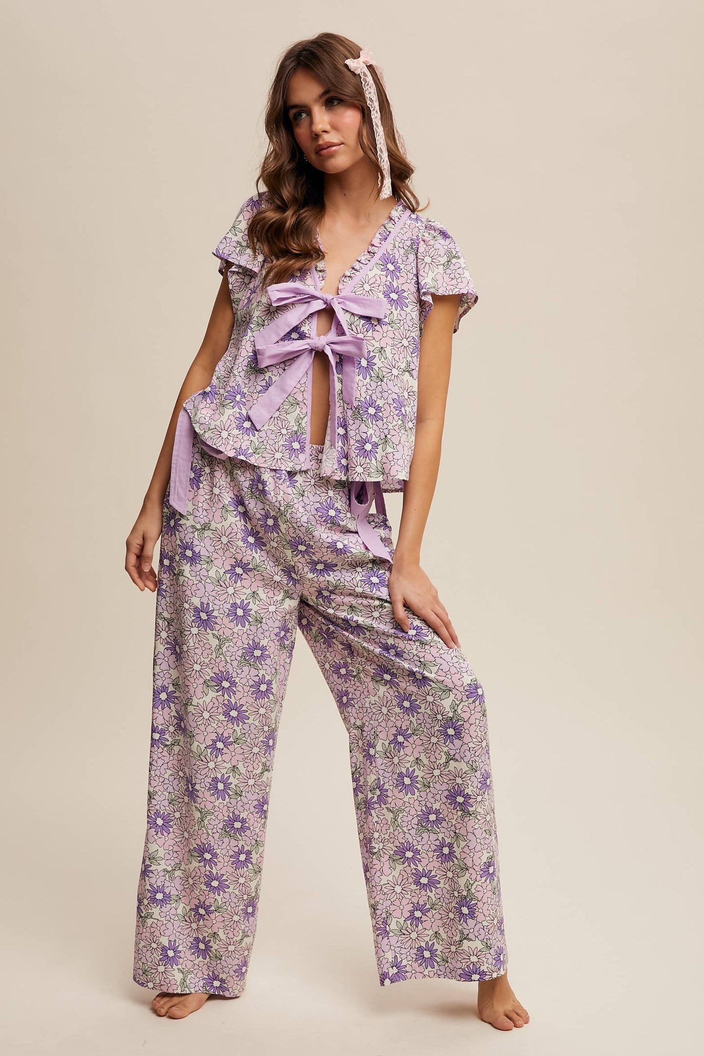Lavender Floral Top and Pant Set