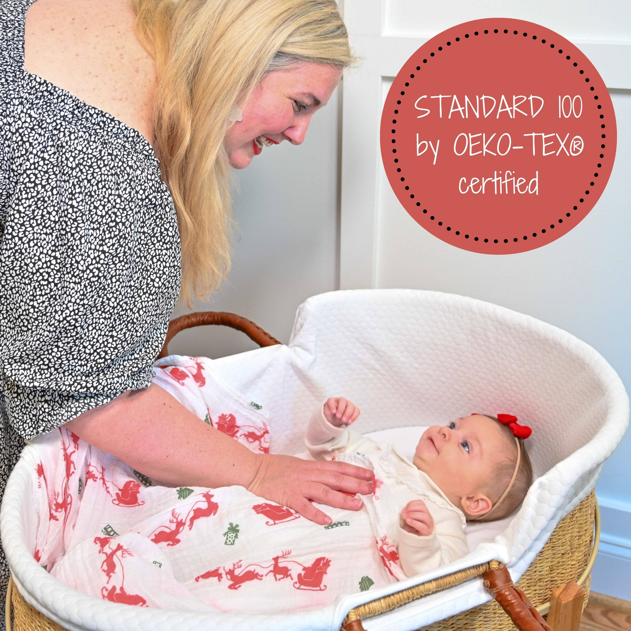 Santa & Reindeer Cotton Muslin Swaddle Blanket