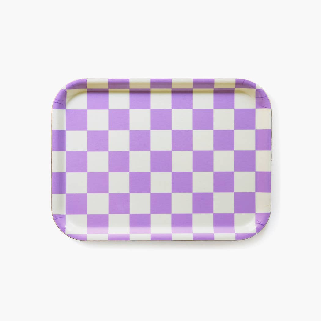 Butter/Lavender Checker Rectangular Serving Tray - 27x20 cm
