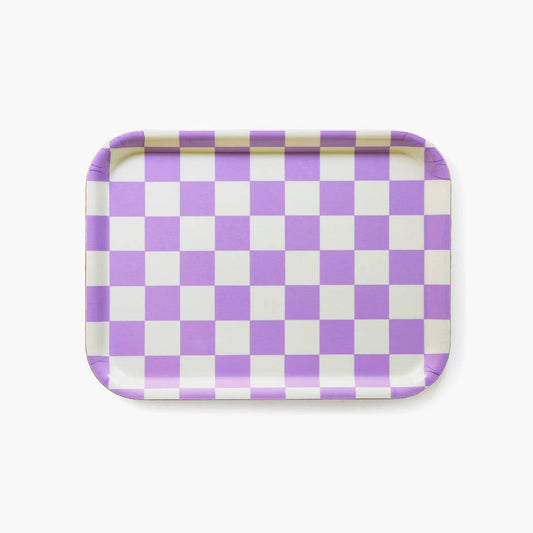 Butter/Lavender Checker Rectangular Serving Tray - 27x20 cm