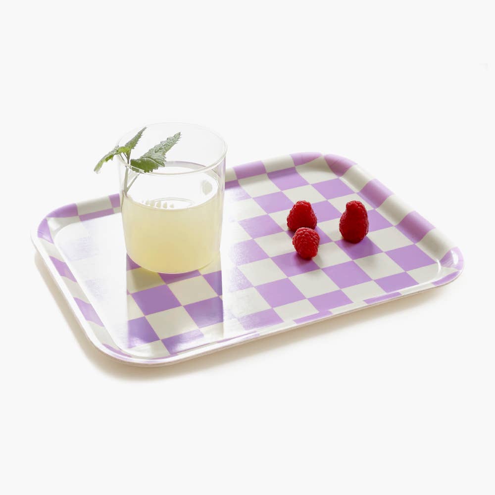 Butter/Lavender Checker Rectangular Serving Tray - 27x20 cm