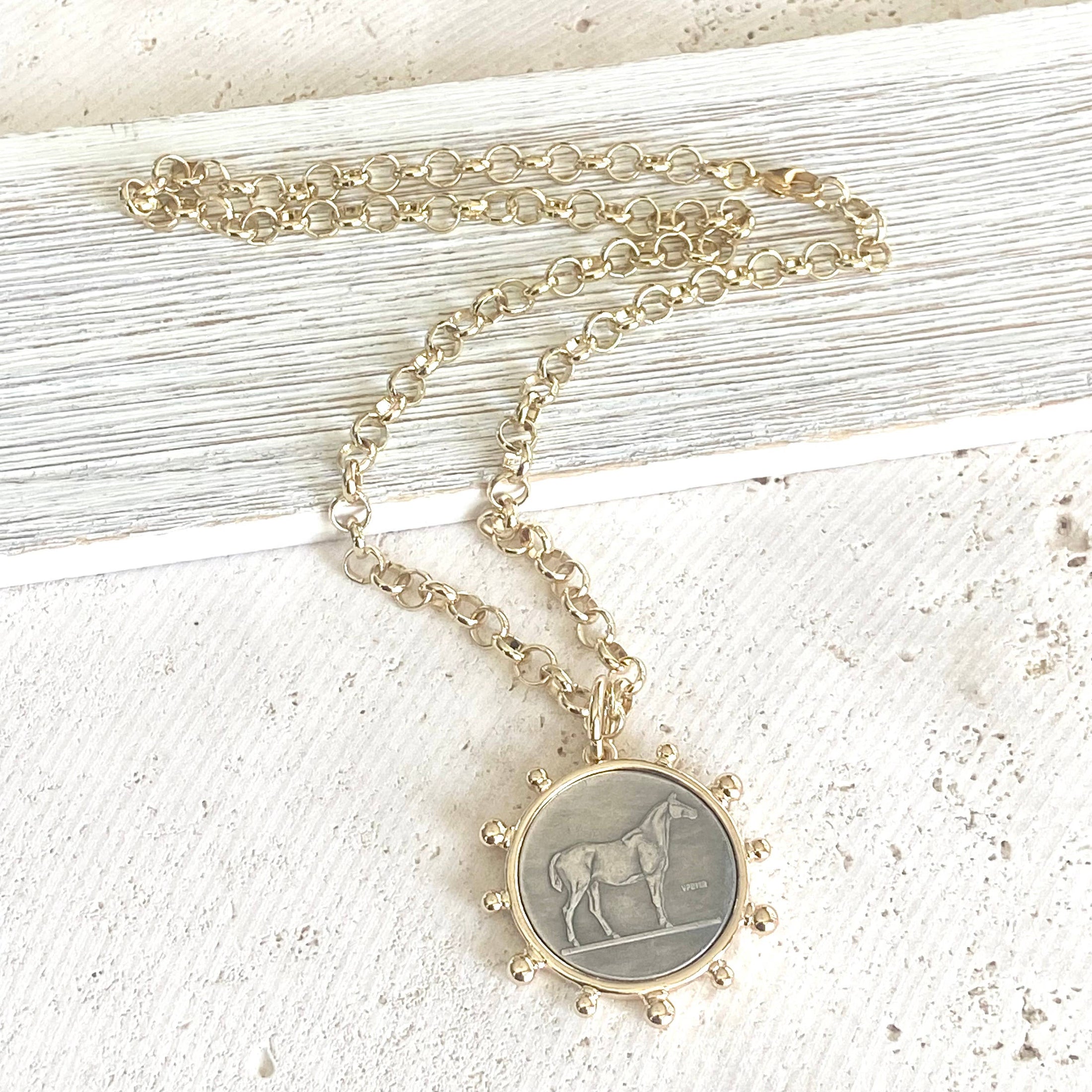 Legacy Horse Coin Pendant Gold Plated Necklace