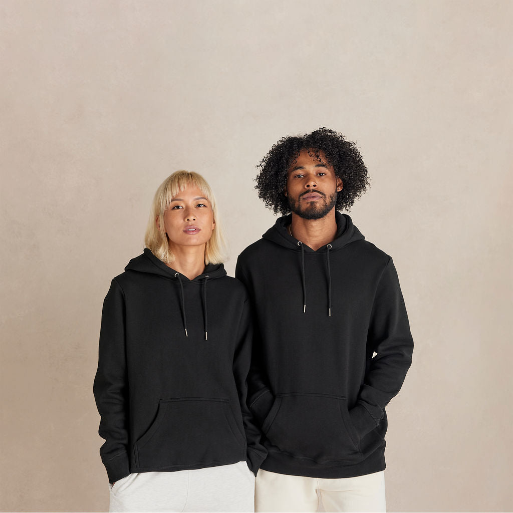 Unisex Black Heavyweight Organic Brushed Hooded Sweatshirt