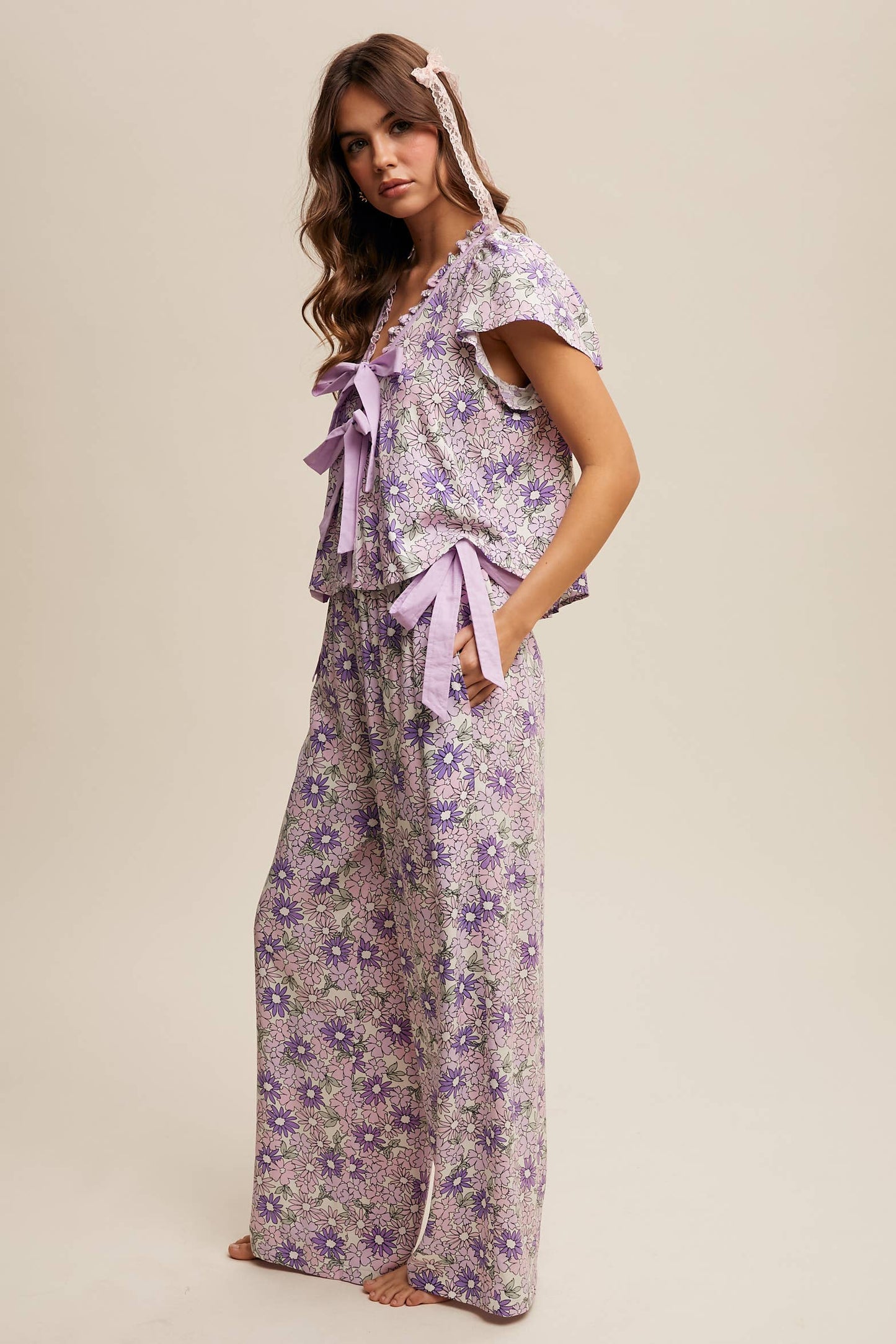 Lavender Floral Top and Pant Set