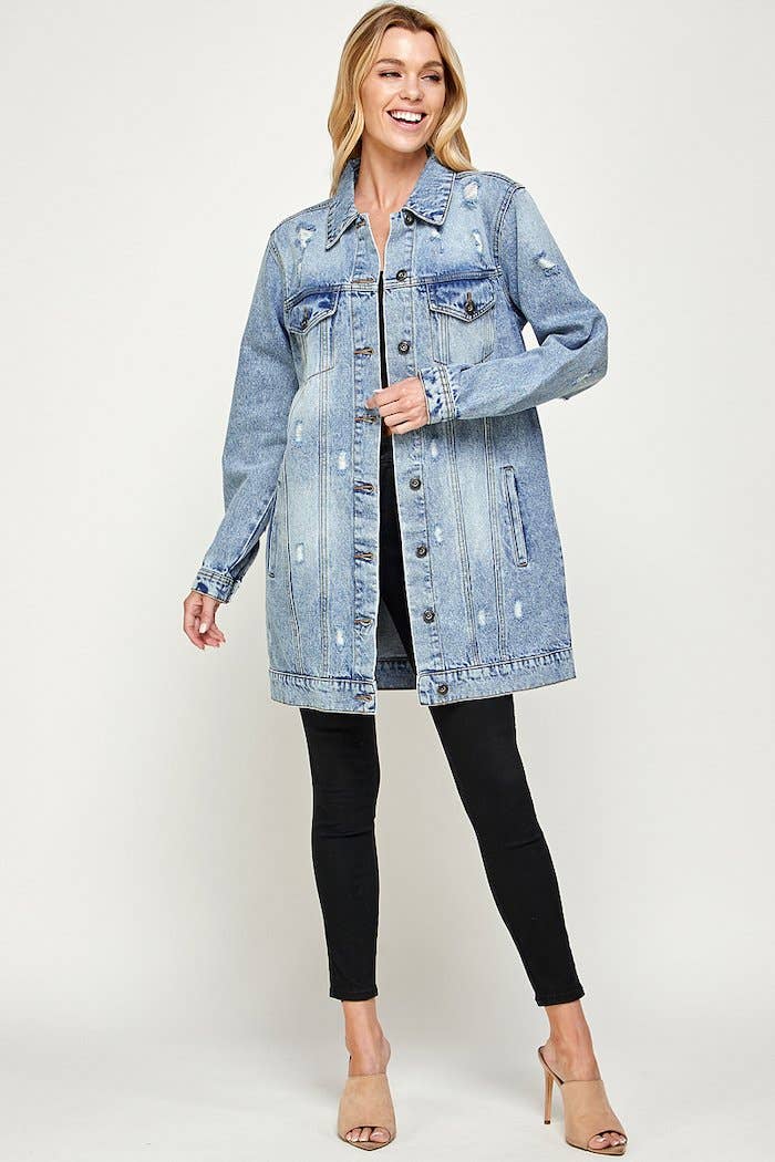 3/4 COTTON DENIM QUARTER JACKETS DISTRESSED WASHED