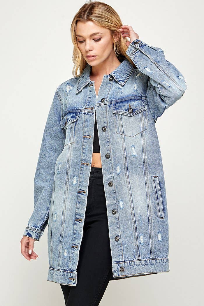 3/4 COTTON DENIM QUARTER JACKETS DISTRESSED WASHED