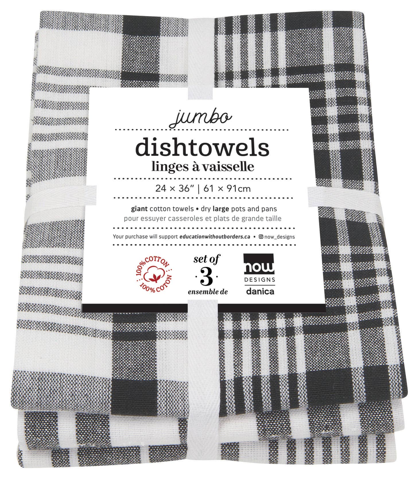 Black Jumbo Dishtowels Set of 3