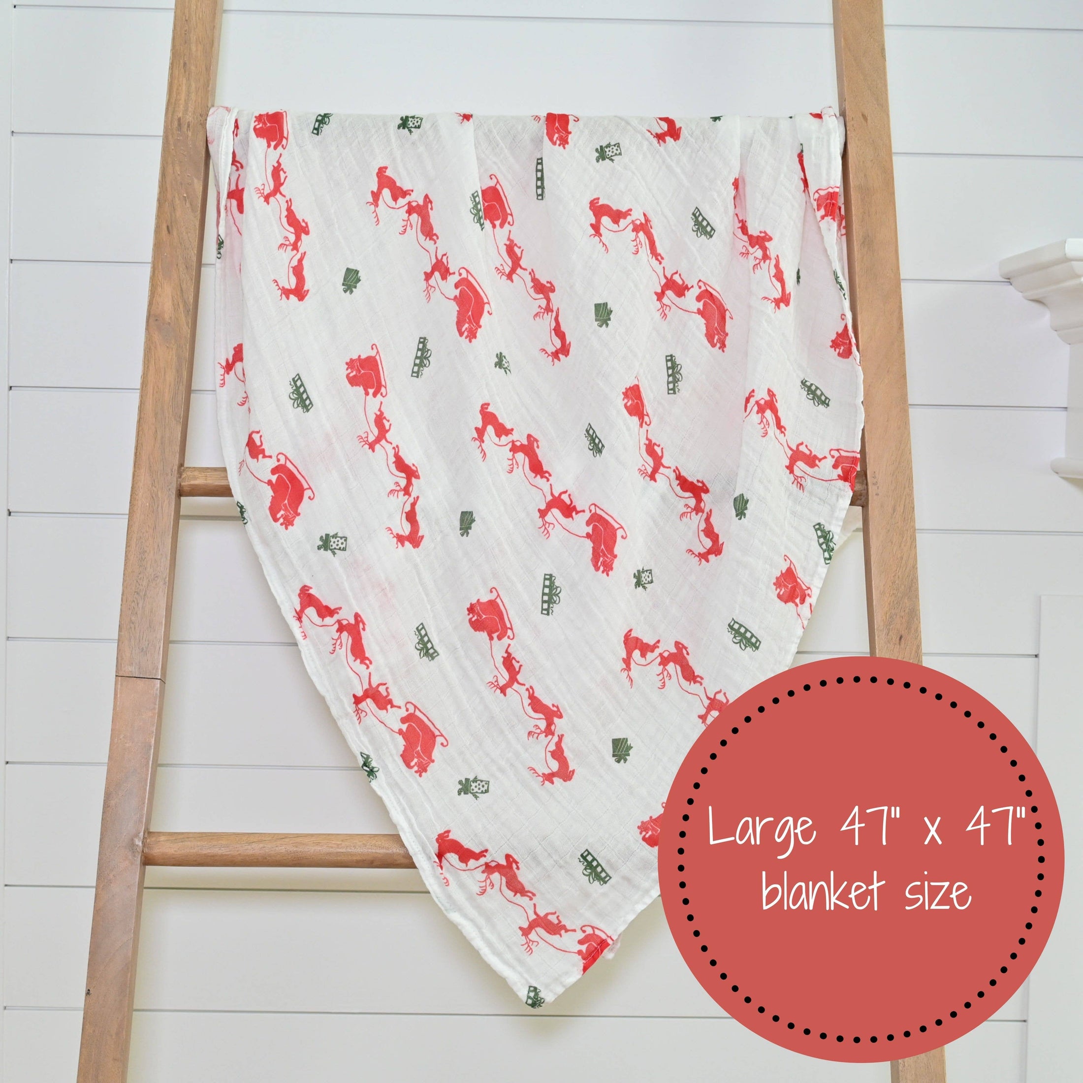 Santa & Reindeer Cotton Muslin Swaddle Blanket