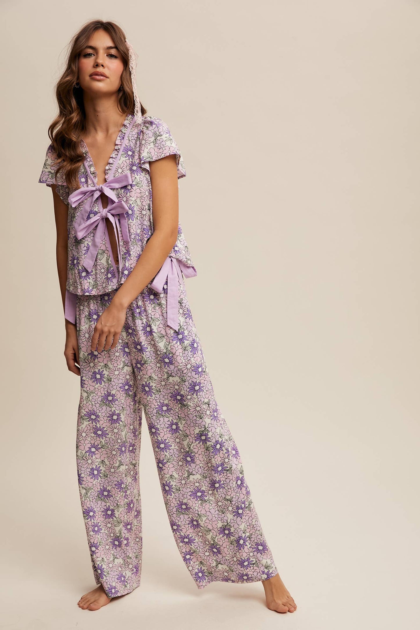 Lavender Floral Top and Pant Set